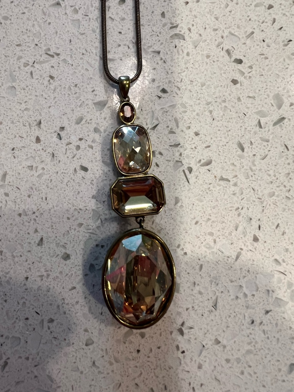 Touchstone Crystal Faceted Drop Pendant Necklace in Champagne Brown